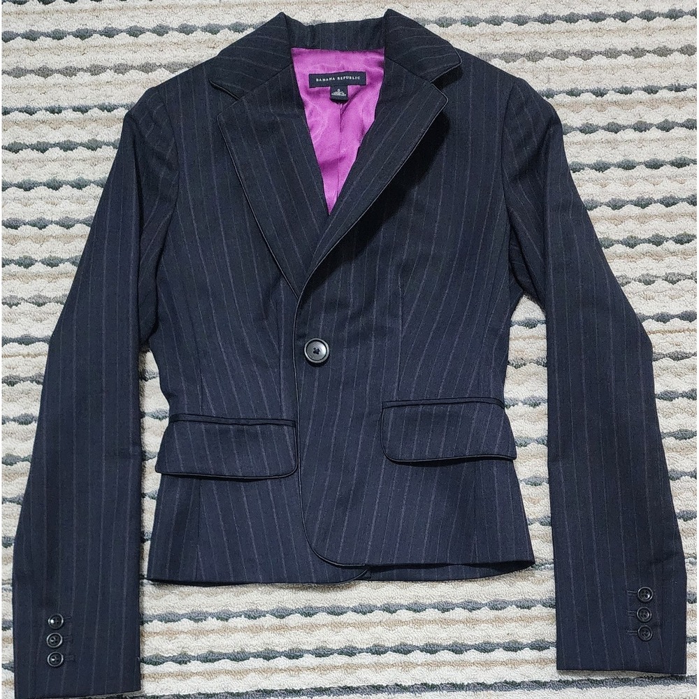 Banana Republic Women's Wool Pinstripe One Button Suit Blazer Jacket Size 0